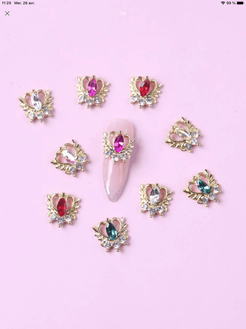 Bijoux cœurs strass multicolore (paquet de 10) - Ongles Elaine Lemay 