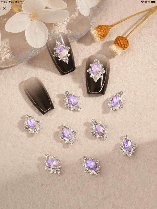 Bijoux clear et lilas (paquet de 10) - Ongles Elaine Lemay 