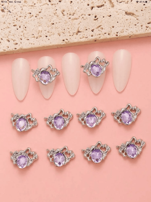 Bijoux argent et lilas (paquet de 10) - Ongles Elaine Lemay 