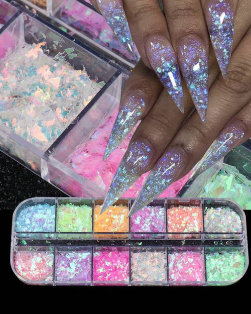 Kit flocon mylar holographique pastel - Ongles Elaine Lemay