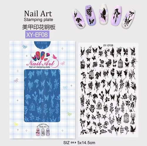 Plaque de stamping XY-EF08 - Ongles Elaine Lemay