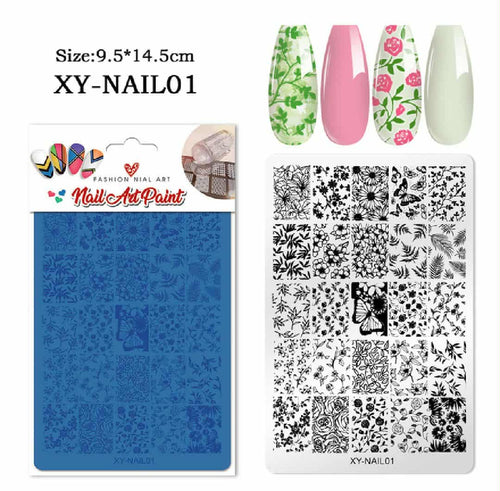 Plaque de stamping XY-NAIL01 - Ongles Elaine Lemay