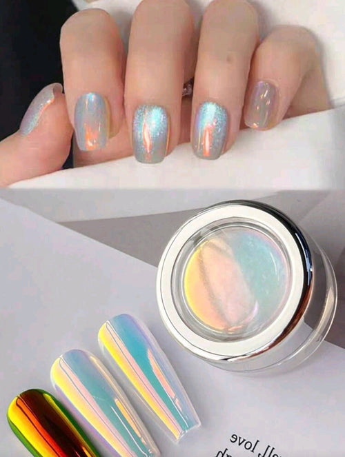 Poudre chrome reflet orangé - Ongles Elaine Lemay
