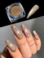 Poudre holo or - Ongles Elaine Lemay 
