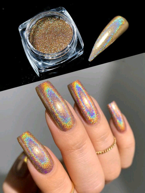 Poudre holo or - Ongles Elaine Lemay 