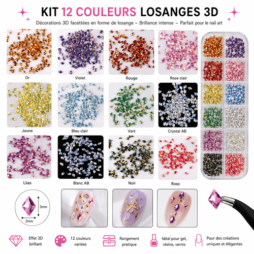 Kit 12 couleurs losanges 3D