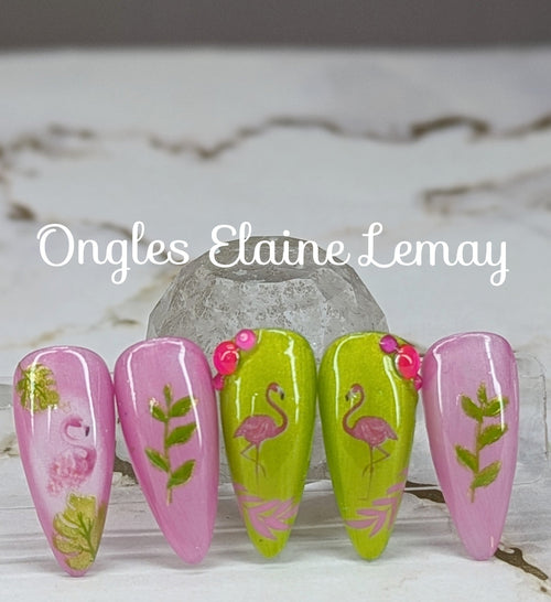 Water decals 12 motifs flamands roses - Ongles Elaine Lemay