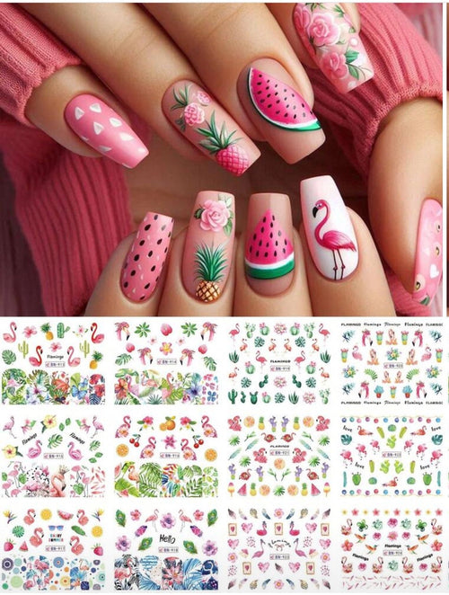 Water decals 12 motifs flamands roses - Ongles Elaine Lemay