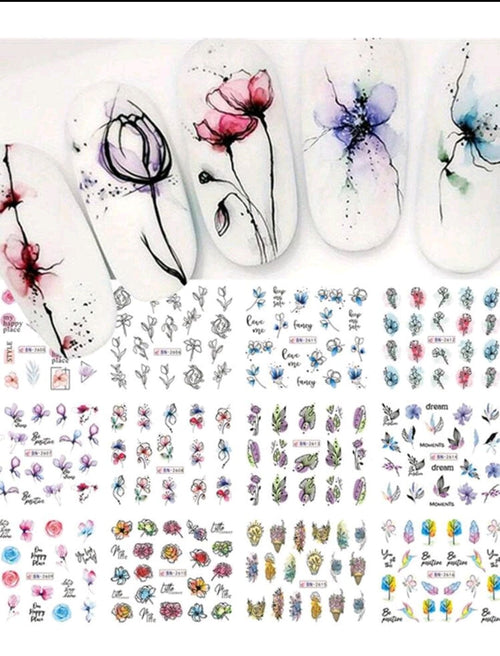 Water decals 12 motifs fleurs - Ongles Elaine Lemay