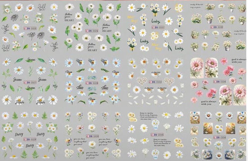 Water decals 12 motifs Marguerite - Ongles Elaine Lemay