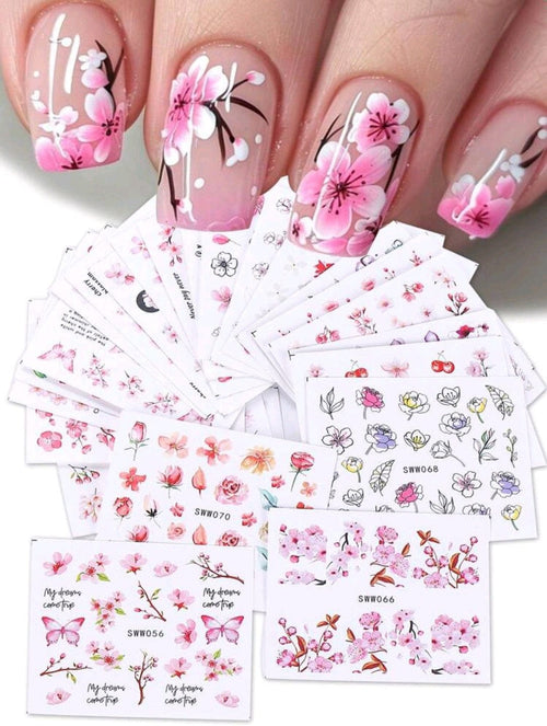 Water decals 24 feuilles de motifs fleurs - Ongles Elaine Lemay