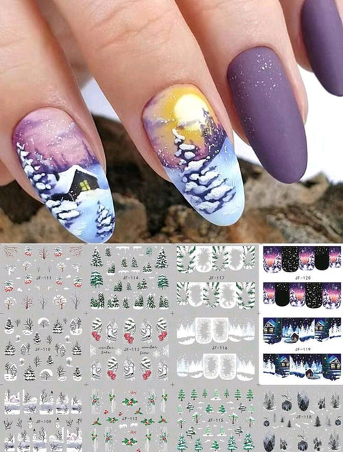 Water decals pqt de 12 motifs hivernal - Ongles Elaine Lemay