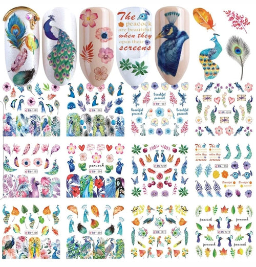 Water decals 12 motifs Peacook - Ongles Elaine Lemay 