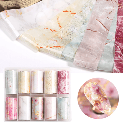 Foil marbré pâle - Ongles Elaine Lemay 