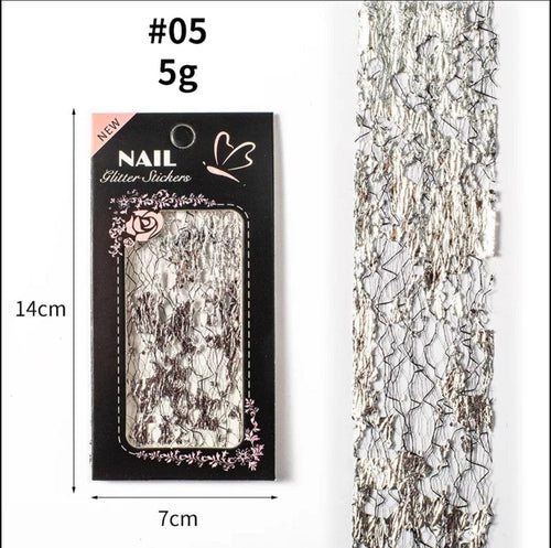 Filet de mailles et papier d'or-argent - Ongles Elaine Lemay 