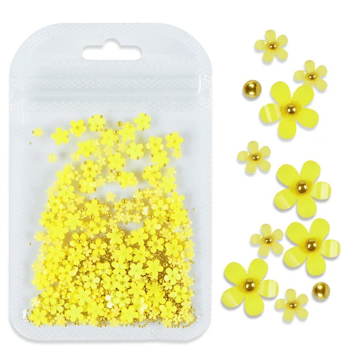 Petites Fleurs 3D Jaune/Or - Ongles Elaine Lemay 