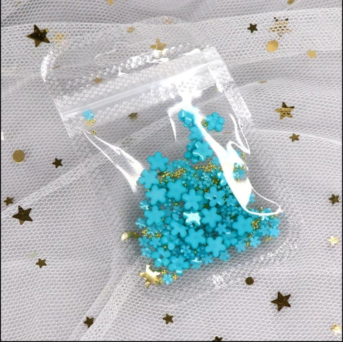 Petites Fleurs 3D Aqua/Or - Ongles Elaine Lemay 