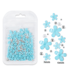 Petites Fleurs 3D Bleu Pâle/Argent - Ongles Elaine Lemay 