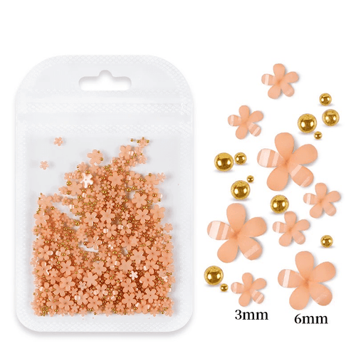Petites Fleurs 3D Peche/Or - Ongles Elaine Lemay 