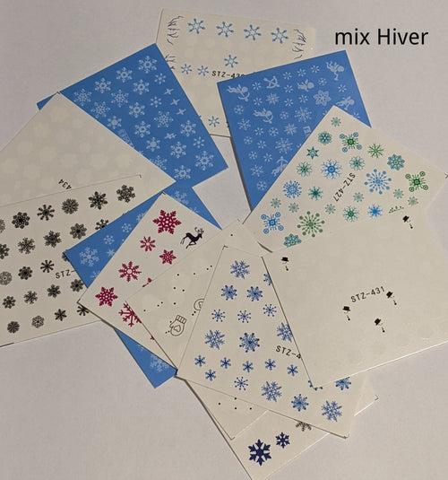 mix Hiver-Noël 12 feuilles de water decals - Ongles Elaine Lemay 