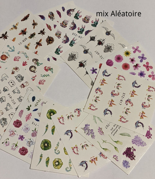 mix Aléatoire water decals paquets de 12 - Ongles Elaine Lemay 
