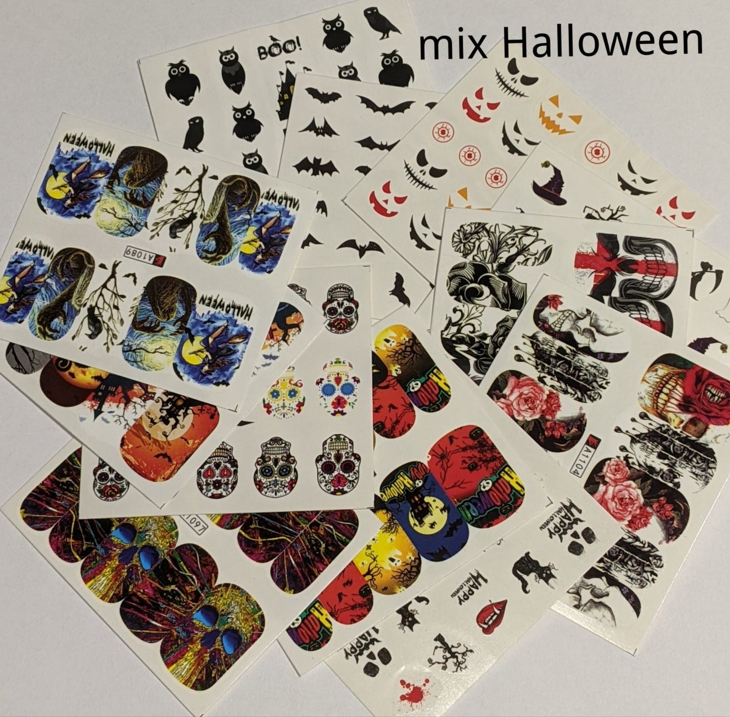 mix Halloween 12 feuilles de water decals