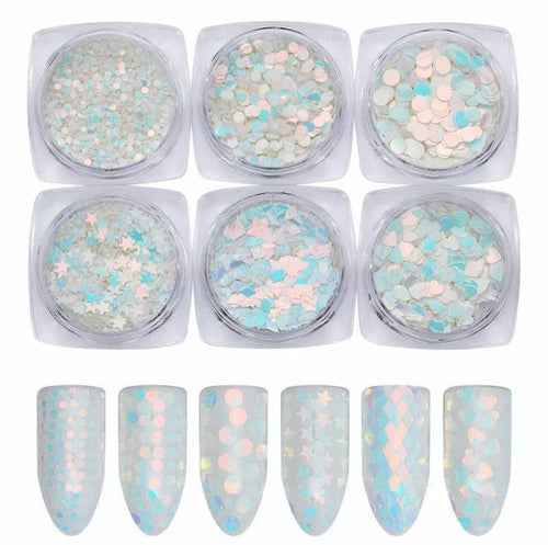 Kit 6 motifs formes géométriques holo Bleu - Ongles Elaine Lemay