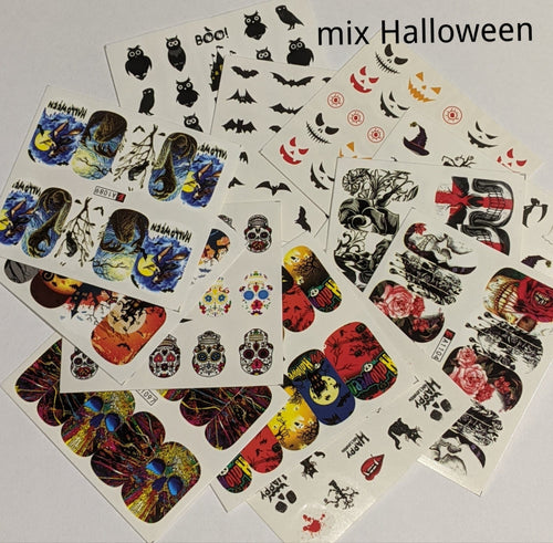 mix Halloween 12 feuilles de water decals - Ongles Elaine Lemay