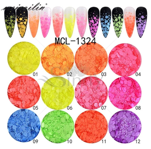 Paillettes neon 12 couleurs - Ongles Elaine Lemay