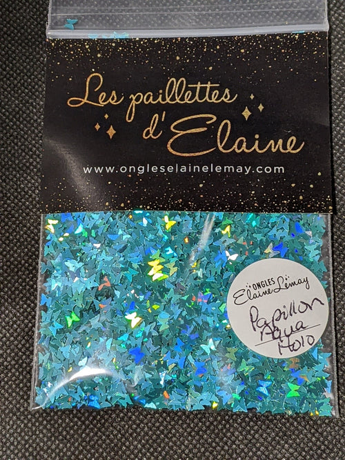 Papillon aqua holo - Ongles Elaine Lemay