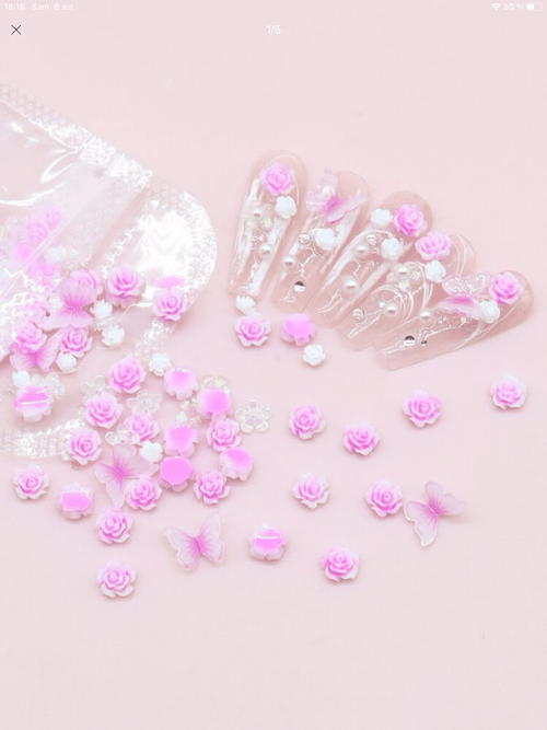 Papillon et fleur 3D - Ongles Elaine Lemay
