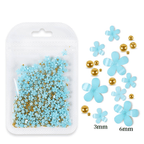 Petites Fleurs 3D Bleu Pâle/Or - Ongles Elaine Lemay