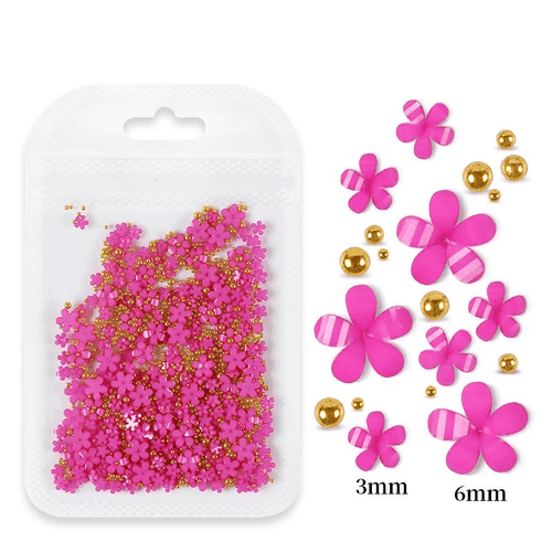Petites Fleurs 3D Fushia/Or - Ongles Elaine Lemay