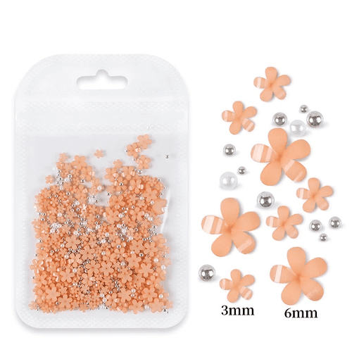 Petites Fleurs 3D Peche/Argent - Ongles Elaine Lemay